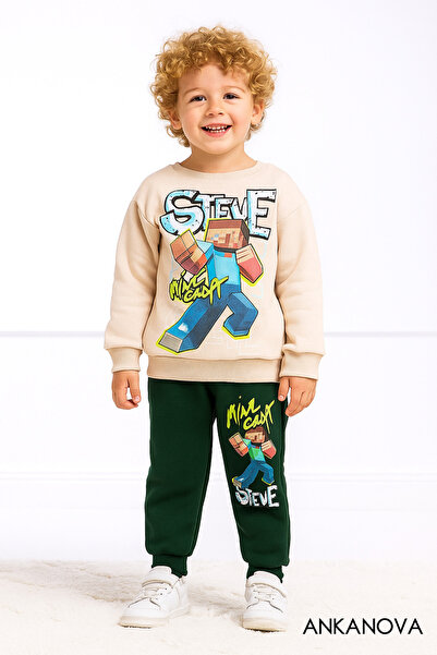 ANKANOVA Set de trening de iarnă pentru băieți, cu imprimeu culori verzi, cu ...