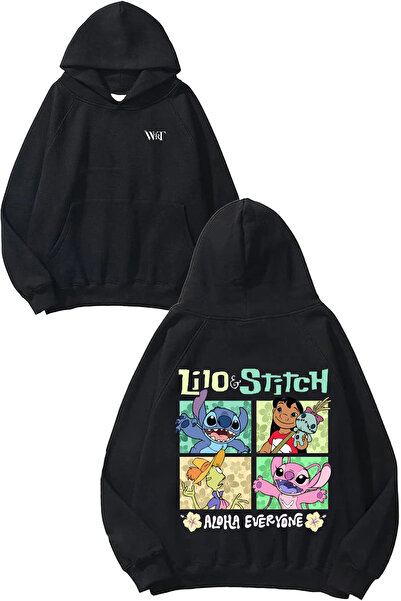 THEWERT Lilo and Stitch Design Backpack Printed Black Hooded Sweatshirt