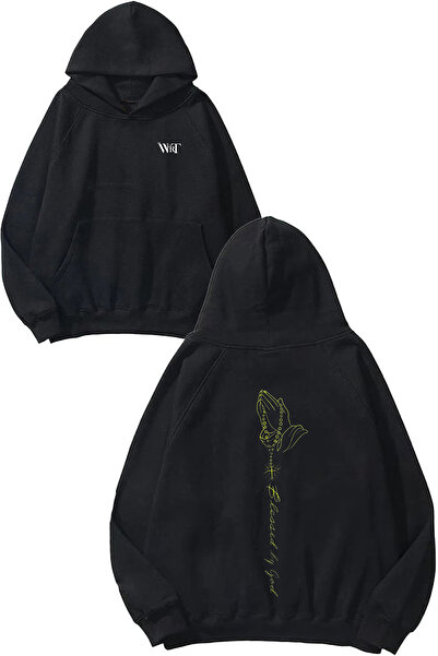 THEWERT سويت شيرت ياهيلر دوا ديزاين راك مطبوع أسود بغطاء رأس