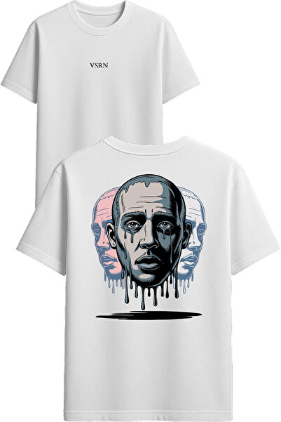 VSRN Μπλουζάκι με σχέδιο 3-Faced Man, εμπριμέ, λευκό, oversized