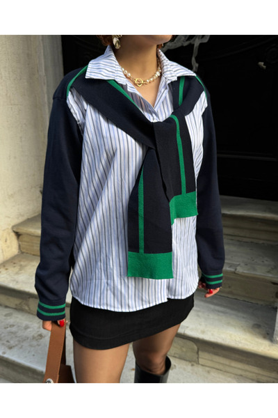 Bak'ap Преміум дизайн шарф-хустка з аксесуарами, смугаста трикотажна сорочка