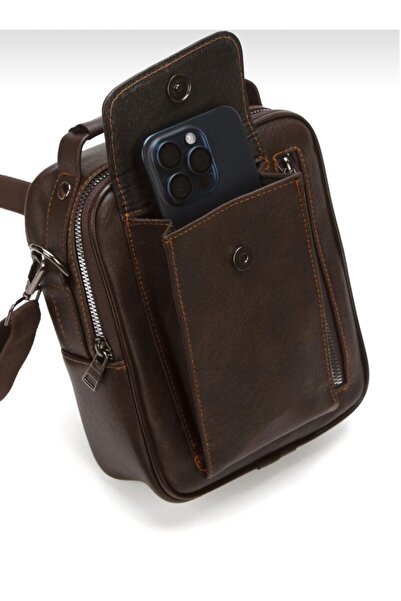 fao polo Men's Leather Black Color Crossbody Shoulder Chest and Handbag with Phone Compartment