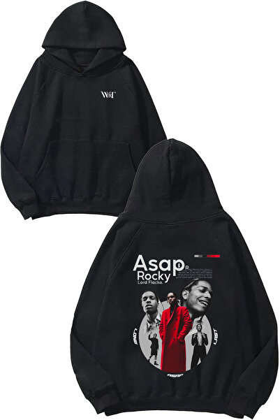 THEWERT سترة Asap Rocky Design رقم مطبوع باللون الأسود بغطاء رأس