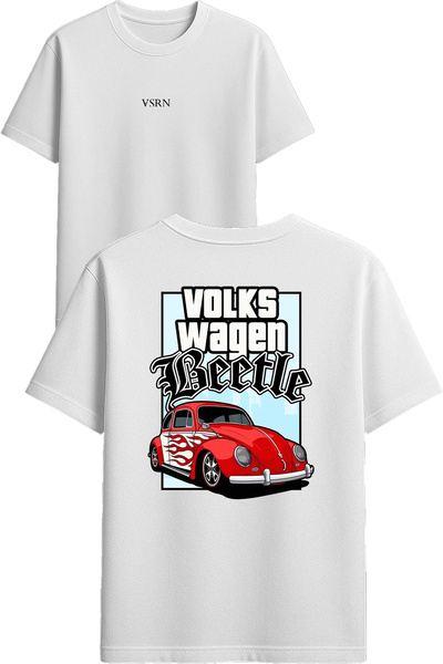 VSRN تي شيرت ووجن ديزاين مطبوع أبيض قصة فضفاضة