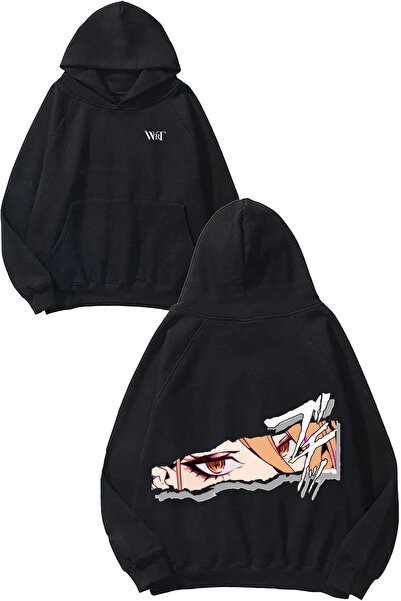 THEWERT Gyaru Power Anime Tasarım Sırt Baskılı Siyah Kapüşonlu Sweatshirt