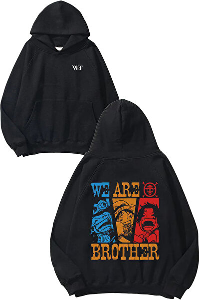 THEWERT We Are Brother Anime Design Backpack Printed Black Hooded Sweatshirt