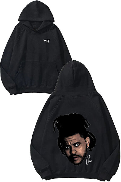 THEWERT The Weeknd 2 Design Backpack Printed Black Hooded Sweatshirt