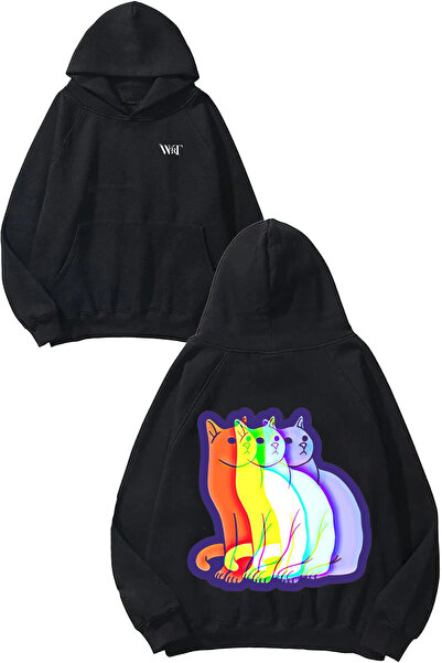 THEWERT Hologram pisică ler Design Spate cu imprimeu Negru cu glugă Swea tricou