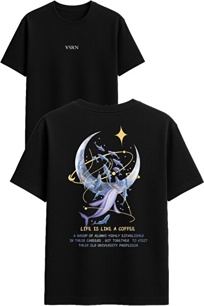 VSRN Η ζωή είναι σαν το Design Printed Black Oversize T-shirt.