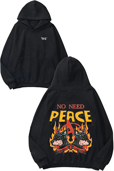 THEWERT No Need Peace Design Backpack Printed Black Hooded Sweatshirt