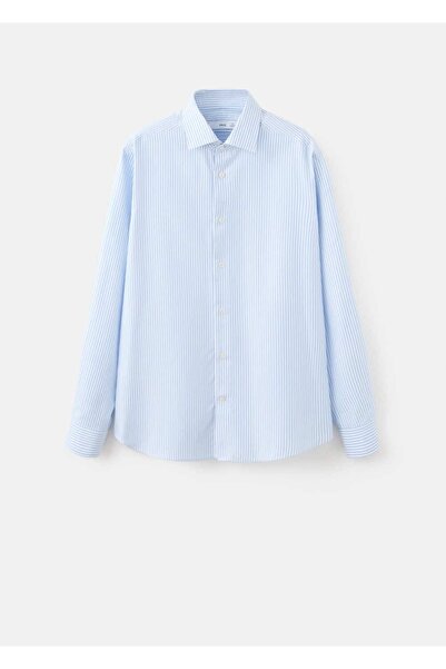 MANGO Man Slim fit çizgili %100 pamuklu gömlek