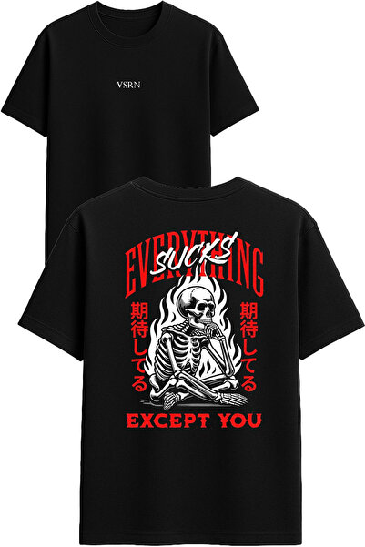 VSRN Μπλουζάκι με στάμπα σχεδίου, μαύρο, oversized, από την Except you Tasarım