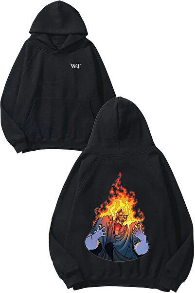 THEWERT Flaming Man 2 Design Back Printed Black Hooded Sweatshirt