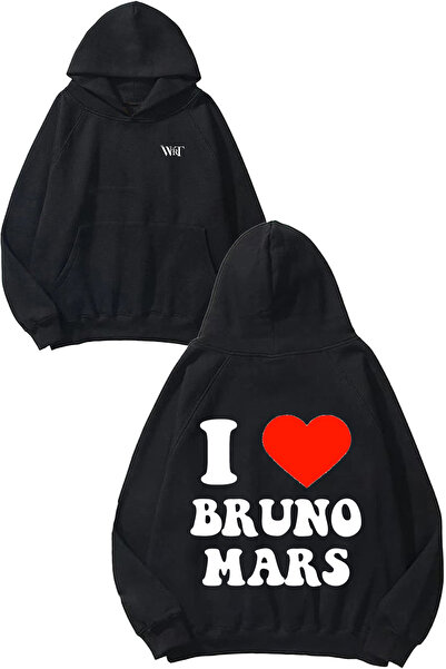 THEWERT I Love Bruno Mars Design Backpack Printed Black Hooded Sweatshirt