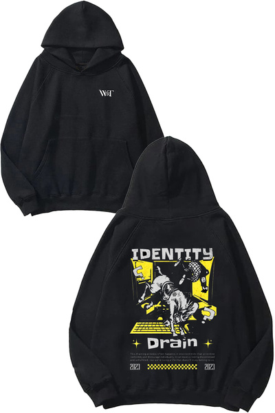 THEWERT Identity Drain Design Rucsac cu imprimeu Negru cu glugă Swea tricou