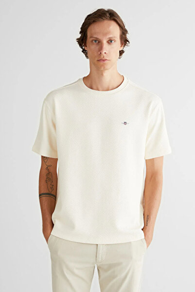 Gant Men's Cream Jacquard C-Neck T-Shirt