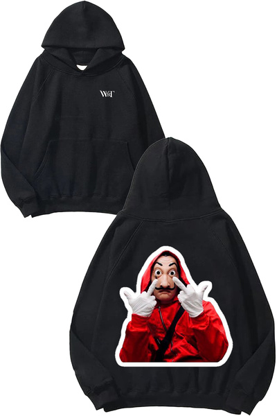 THEWERT سترة La Casa De Papel Merch Design رقم مطبوع باللون الأسود بغطاء رأس