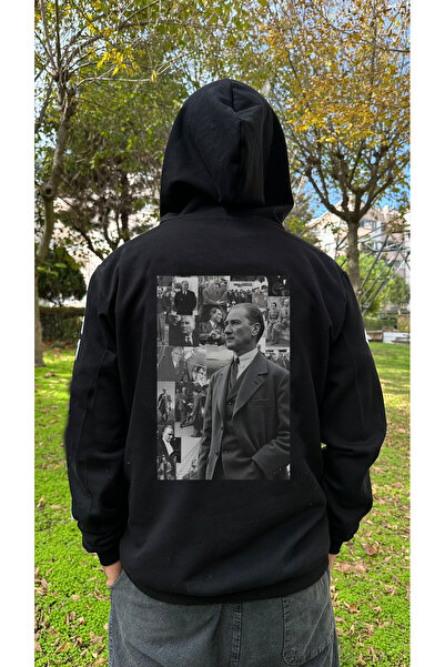 MODA Mustafa Kemal Atatürk cu imprimeu Hanorac negru pentru copii pentru adul...