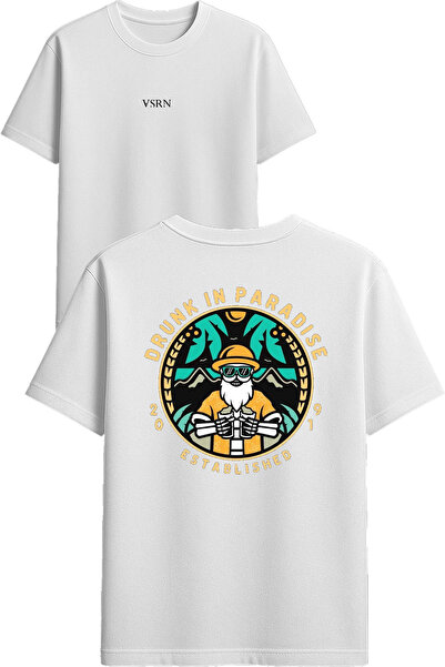 VSRN Tricou supradimensionat alb cu imprimeu design „Drunk in Paradise”