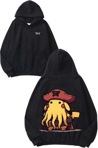 THEWERT Φούτερ Pirate Octopus Design Backpack με τύπωμα Μαύρο με κουκούλα