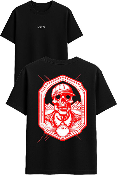 VSRN Tricou oversize negru cu imprimeu cu design de jucător de baseball cu sc...