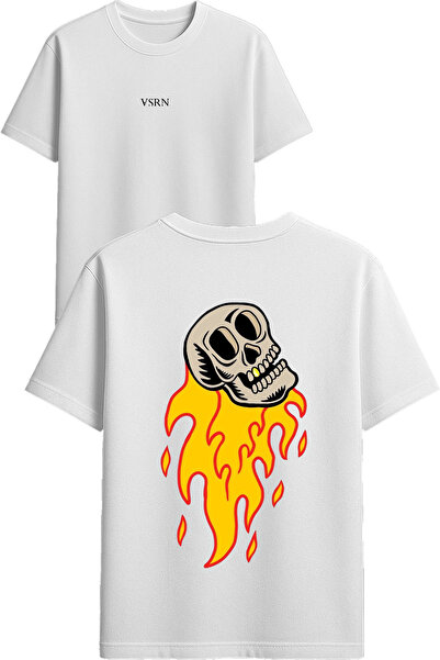 VSRN Tricou oversize alb cu imprimeu design craniu cu dinți aurii