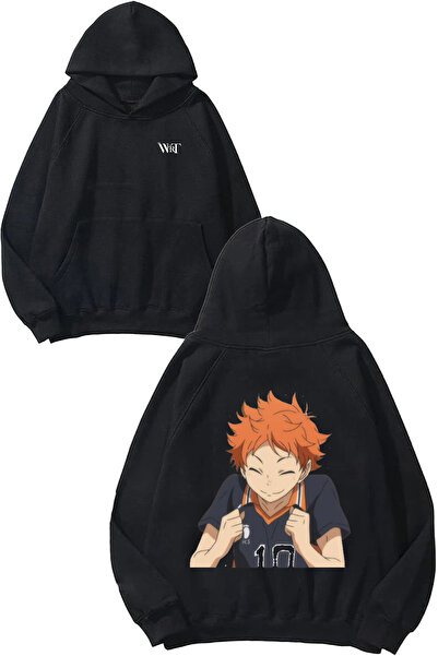 THEWERT Anime Haikyu Printed Design Backpack Black Hooded Sweatshirt