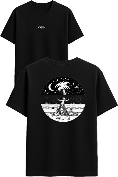 VSRN Tricou oversize negru cu imprimeu design, pe liniște cu tine, la jumătat...