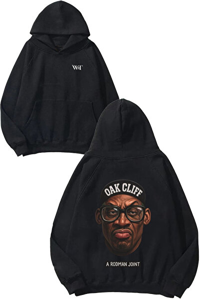 THEWERT سترة رودمان جوينت ديزاين مطبوع سوداء بغطاء رأس