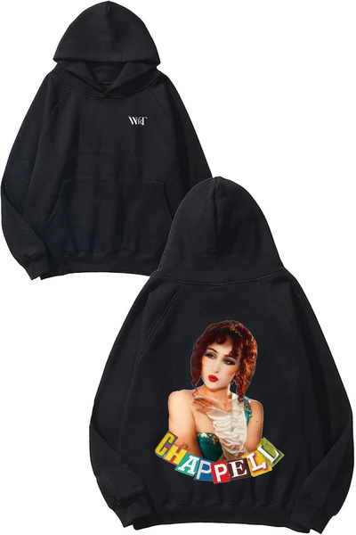 THEWERT Chappell Design Spate cu imprimeu Negru cu glugă Swea tricou