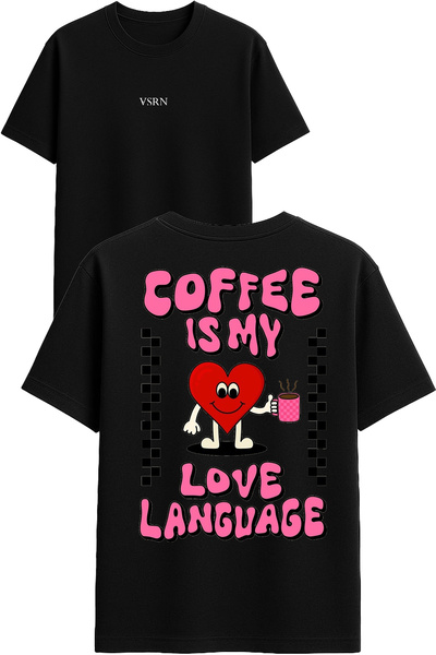VSRN القهوة هي تي شيرت ماي ديزاين مطبوع بلاك قصة فضفاضة