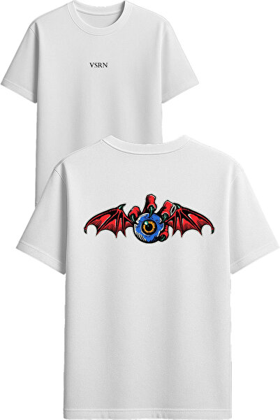 VSRN Tricou oversize alb cu imprimeu design ochi de liliac