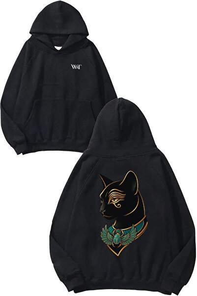 THEWERT Egyptian Cat 3 Design Back Printed Black Hooded Sweatshirt