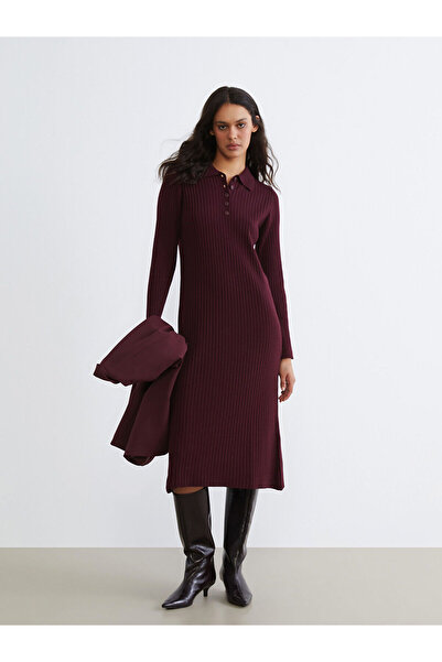 LC Waikiki Özmarka Yeni Sezon Polo Yaka Fitilli Triko Elbise