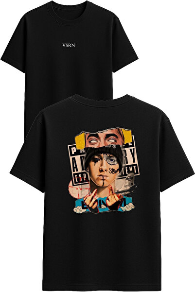 VSRN Tricou oversize negru cu imprimeu cu design rap autentic