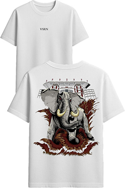 VSRN تي شيرت بتصميم الفيل العملاق مطبوع أبيض قصة فضفاضة
