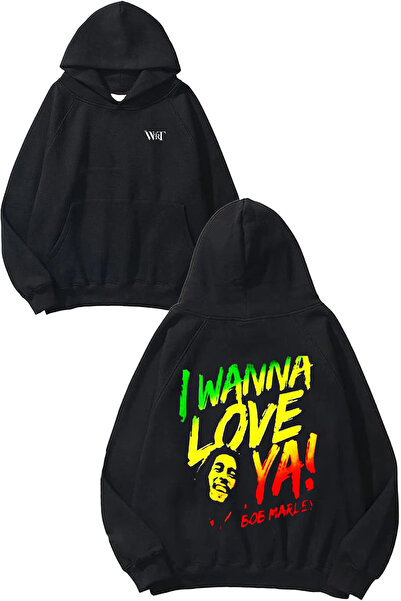 THEWERT I Wanna Love Ya Bob Marley Design Rucsac cu imprimeu Negru cu glugă S...
