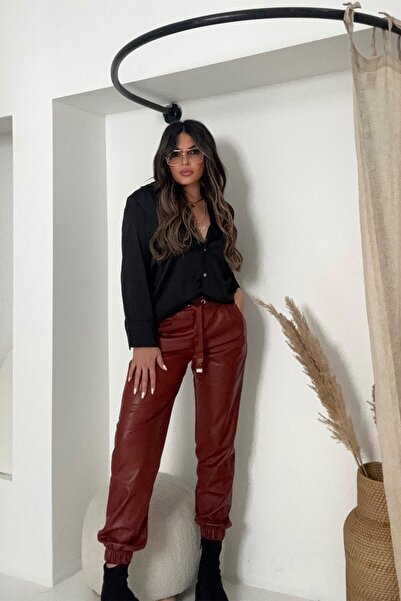 Sohotique By P Elastic Waist Jogger Leather Pants Tile