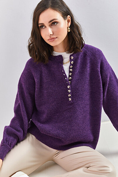 Vivika Ucu Lastikli Uzun Reglan Kol Rahat Kesim Yumuşak Yarım Pat Düğmeli Gün...