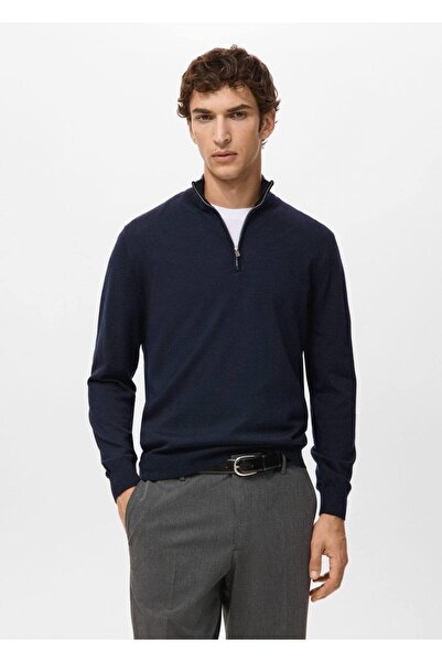 MANGO Man Fermuarlı yaka %100 merinos yünü kazak