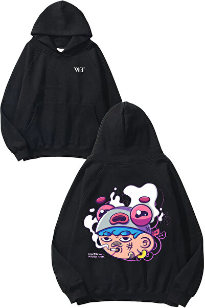 THEWERT Cap 4 Design Spate cu imprimeu Negru cu glugă Swea tricou