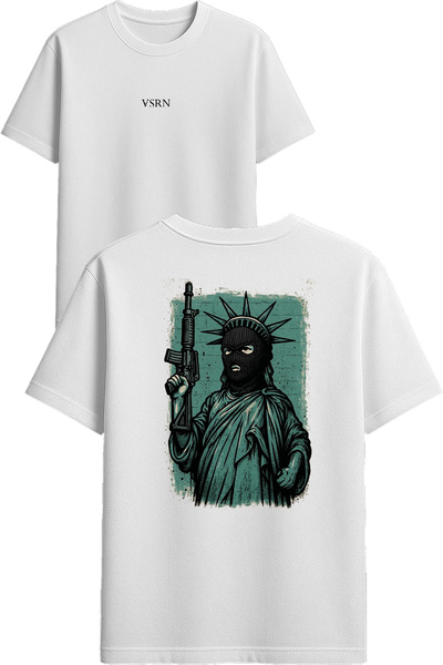 VSRN Tricou oversize alb cu imprimeu de designer pentru femei, cu design masc...