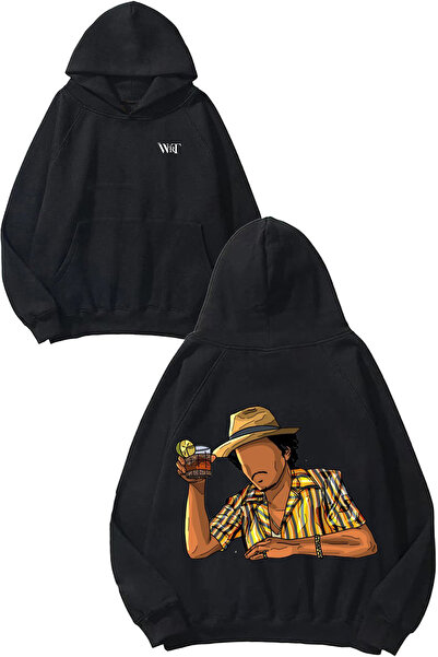THEWERT Bruno Mars 3 Design Back Printed Black Hooded Sweatshirt