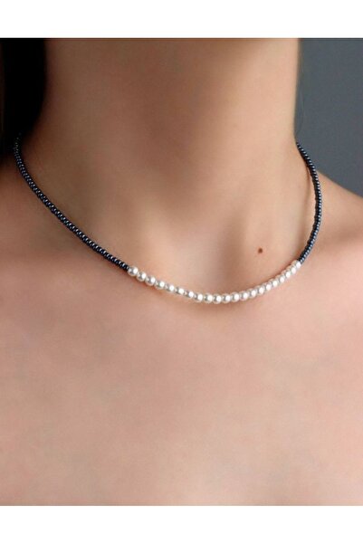 by Natalie قلادة بسيطة من خرز الرمل واللؤلؤ مقاس 40 سم لا تفقد لونها ولا تتغير