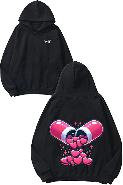 THEWERT Live Pills Design Back Printed Black Hooded Sweatshirt