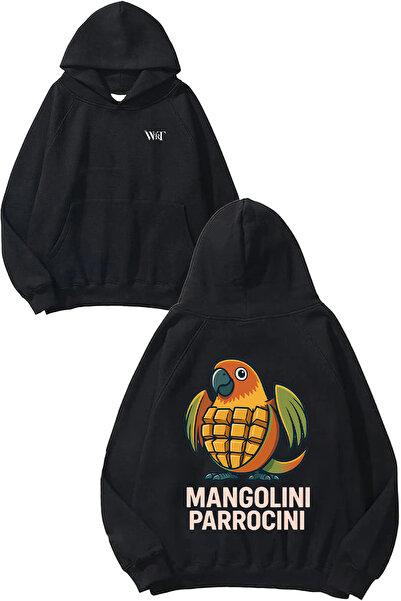 THEWERT Mangolini Parrocini Design Back Printed Black Hooded Sweatshirt