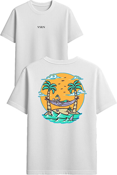 VSRN تي شيرت هيكل عظمي في الهاماك تصميم مطبوع أبيض قصة فضفاضة
