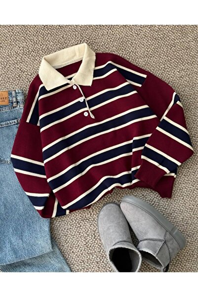 By Nilgün Akay Pulover cu guler polo în dungi