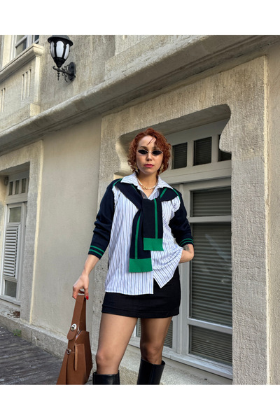 Bak'ap Преміум дизайн шарф-хустка з аксесуарами, смугаста трикотажна сорочка