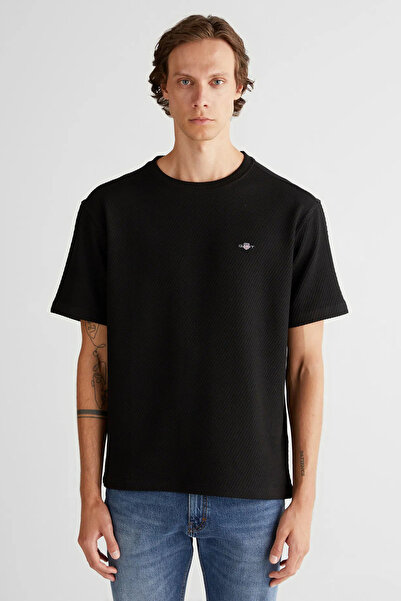 Gant Men's Black Jacquard C-Neck T-Shirt